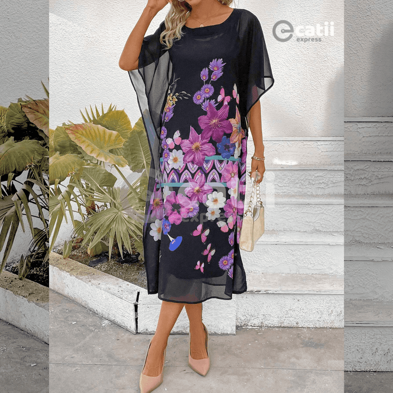 Conjunto Vestido Diva Florido Oferta Especial de Inverno e Outono para Seu Estilo e Elegância - Catti Express